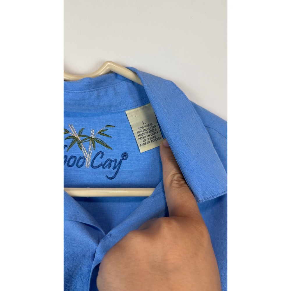 RARE* VTG Bamboo Cay Blue Button-Up Shirt Tropical L Hidden Embroidered Pocket - Picture 5 of 11